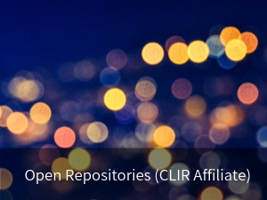 Open Repositories (CLIR Affiliate). Background image: decorative out of focus yellow lights at night.