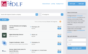 Screenshot of the CLIR and DLF Job Board homepage