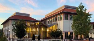 Color ground-level photo of the Pitts Theology Library at Emory University