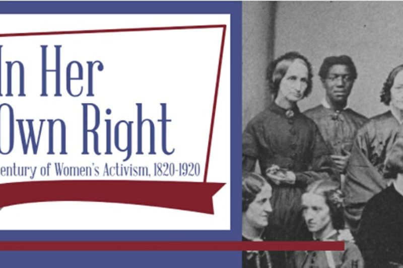 Event title graphic next to an archival image of women posing in two rows